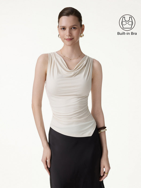 OGLmove Cowl Neck Asymmetrical Sleeveless Bra Top Fog XS