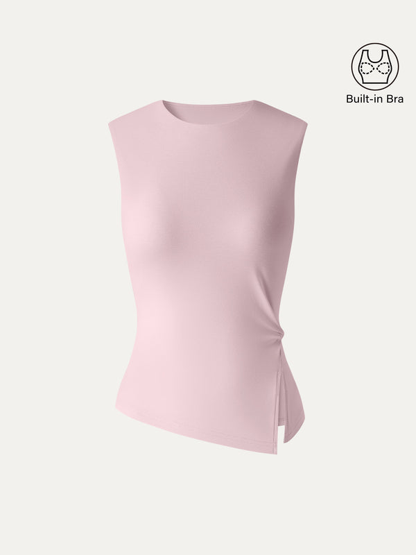 OGLmove CoolTouch Round Neck Twisted Bra Tank with Slit Light Pink XS