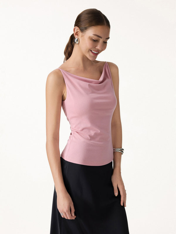 OGLmove Stretch Linen Cowl Neck Bra Tank Pink Pearl XS