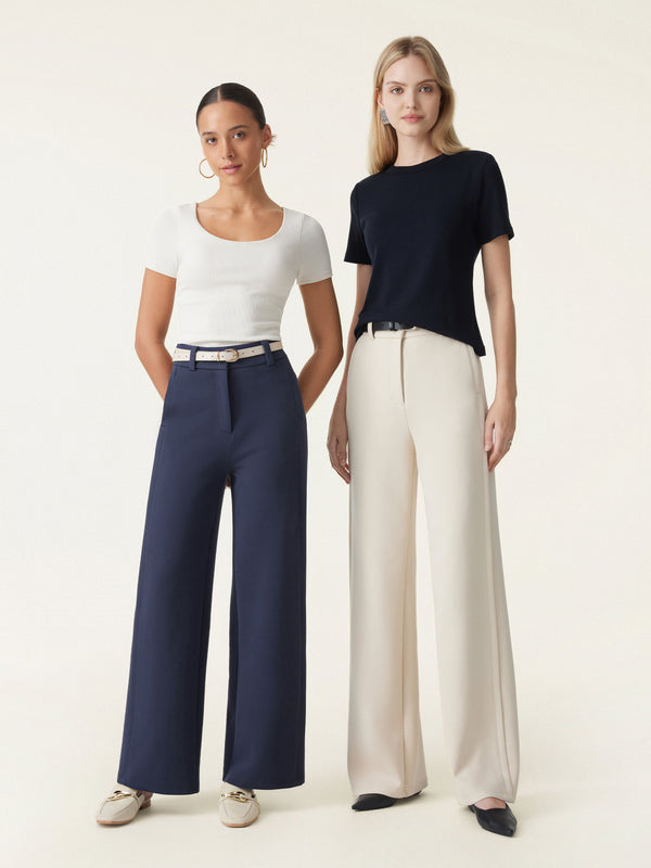 OGLmove Stretchy Mid Rise Fly-Front Wide Leg Trousers