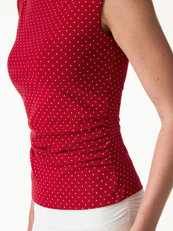 2Pcs Set Stretch Cotton Polka Dot Boatneck Ruched Bra Top & A-Line Flare Skirt
