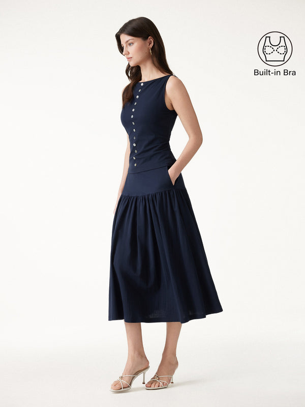 OGLmove 2Pcs Set Cropped Bra Top & Midi Skirt with Pockets