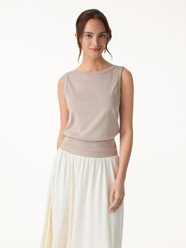 OGLmove Cotton-Linen Blend Reversible Boatneck Low Back Top