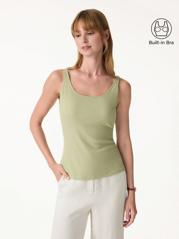 Pointelle Essential U-Neck Bra Tank Apple Flower Green XS