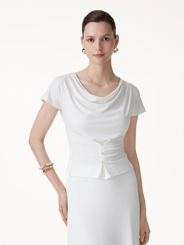 OGLmove CoolTouch Cowl Neck Cap Sleeve Top White XS