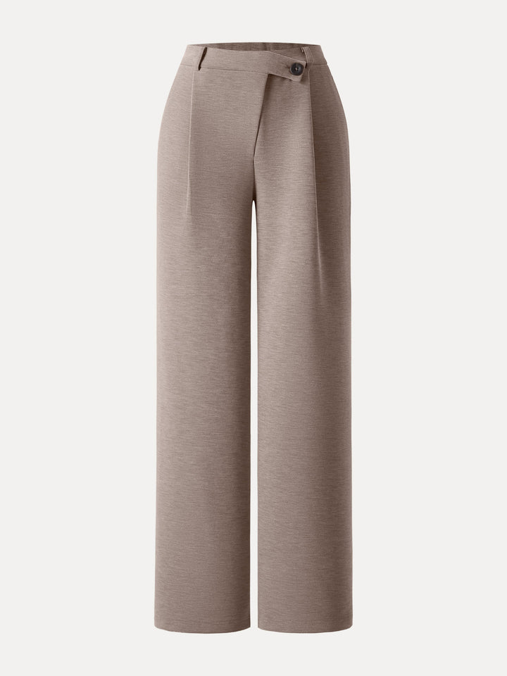 Cozy Warm High Rise Slanted Fly Front Wide Leg Pants