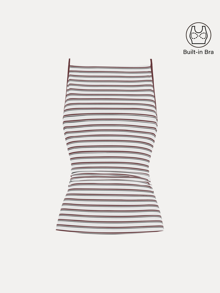 Striped Side Ruched Spaghetti New Airy Brami White/Marron Stripe XS