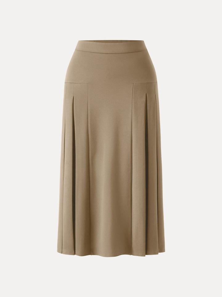 Stretch Ponte Pleated A-line Midi Tailored Skirt