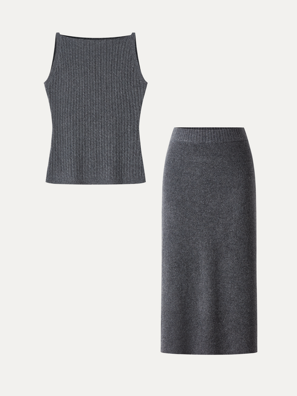 OGLmove 2Pcs Set Merino-Blend Knit Skirt & Merino-Blend Knit Skirt