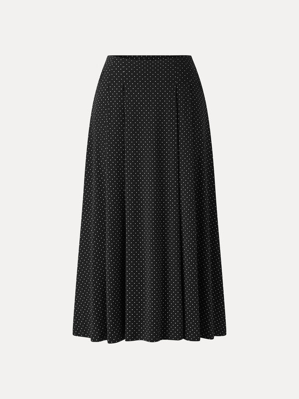OGLmove Polka Dots Flared Midi Skirt with Pockets Black/White Polka Dot XS