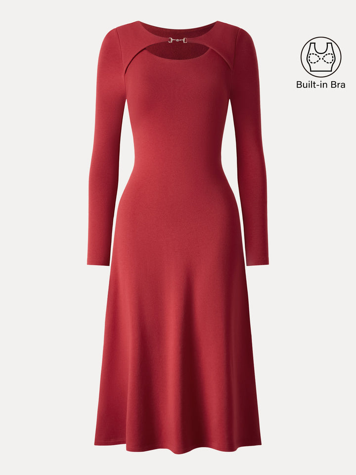 Metal Chain Detail Boatneck Midi Brami Dress