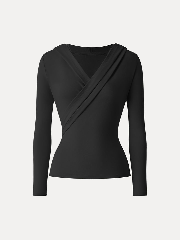 Surplice Ruched Pullover Hoodie Black XS