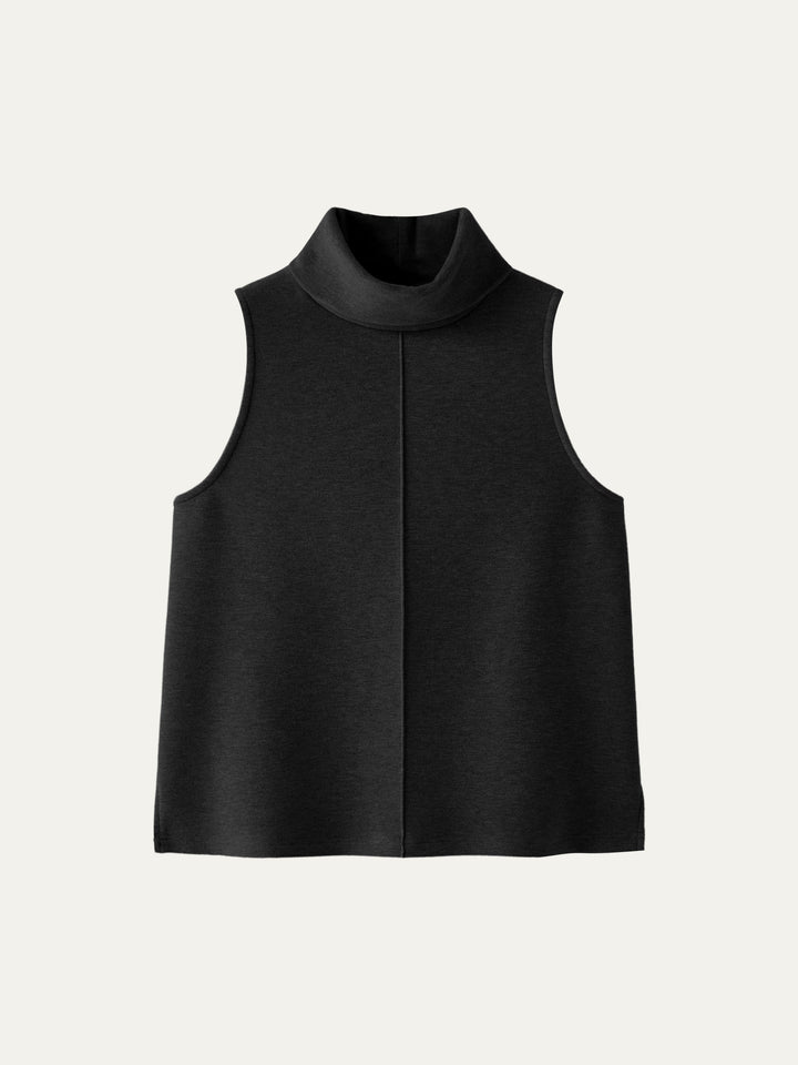 Turtle Neck Split Hem Top Black XS