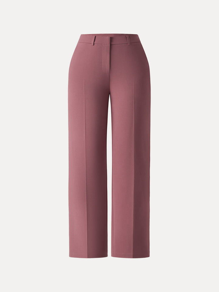 Mid Rise Straight Leg Creased Trousers with Pockets