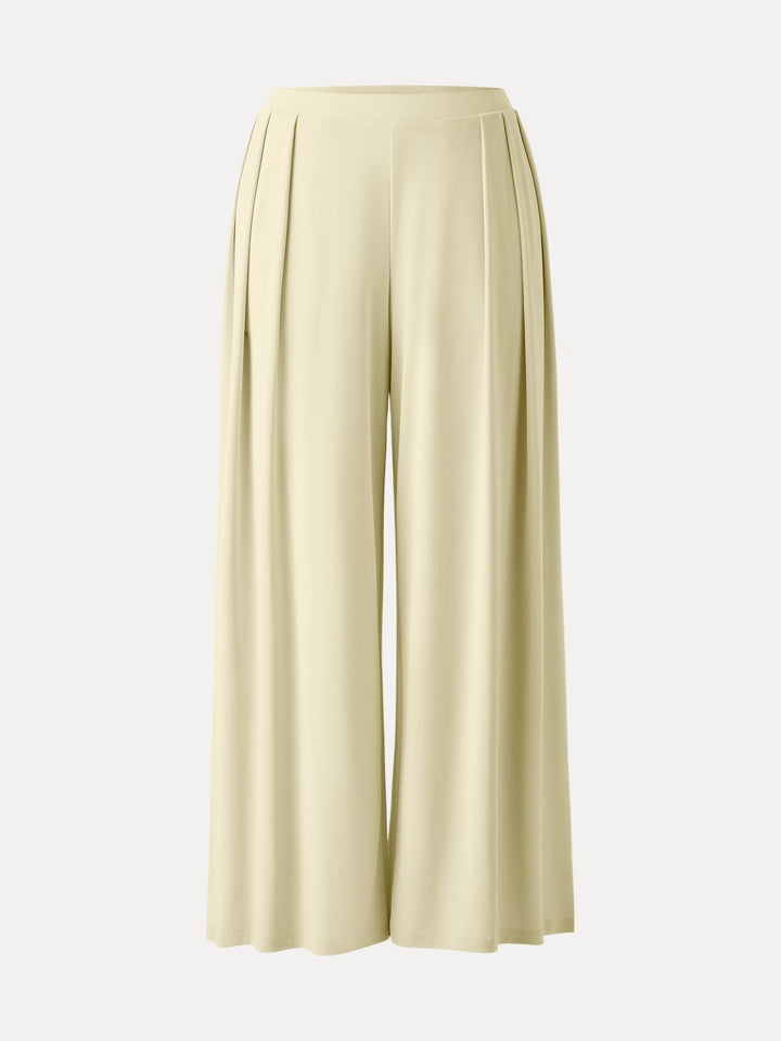 Sandwashed Mid Rise Pleated Wide Leg Palazzo Pants with Pockets Butter Yellow XS
