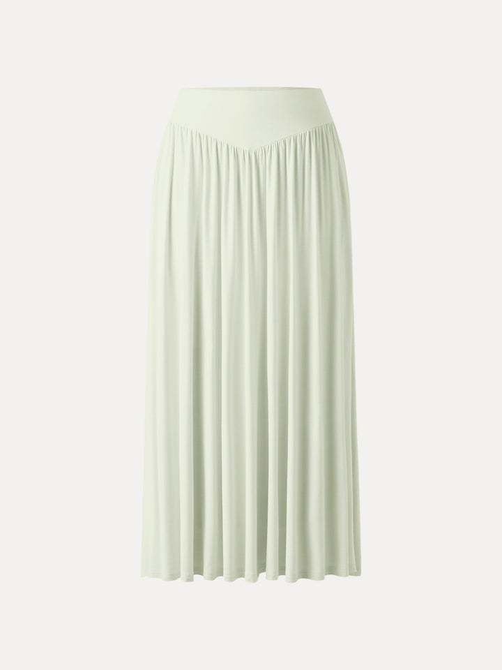 Ultrasoft V-shape Waist Gathred Maxi Circle Skirt with Pockets