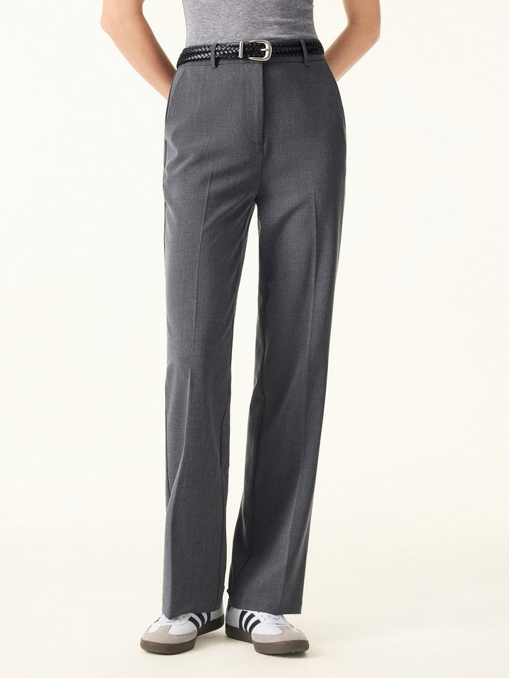 Mid Rise Straight Leg Creased Trousers with Pockets Regular Heather Night Charcoal