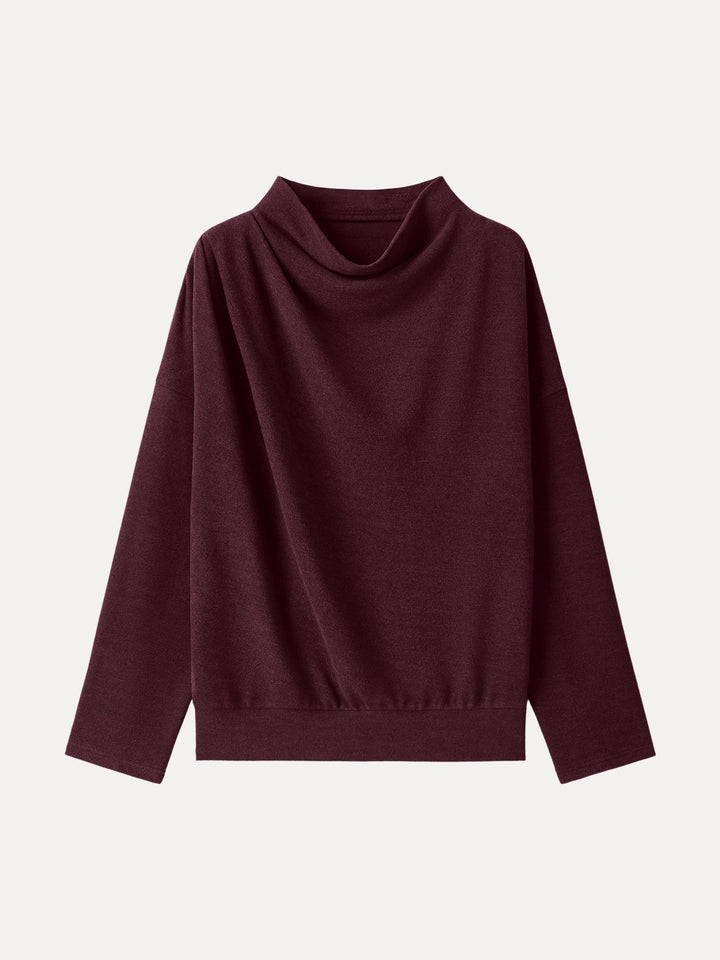 Cozy Relaxed Mockneck Top with Banded Hem Ruby Red XS