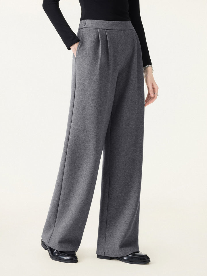 Cozy High Rise Wide Leg Tucked Pull-on Pants with Pockets