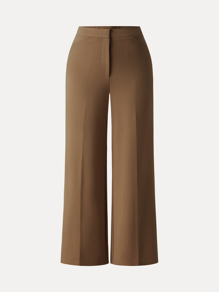 Ponte High Rise Straight Leg Cropped Fly-Front Trousers with Pockets Petite Sweet Hazelnut