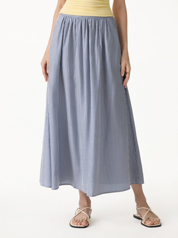 OGLmove Striped Poplin High Rise Umbrella Midi Skirt with Pockets Navy/White Stripe XS
