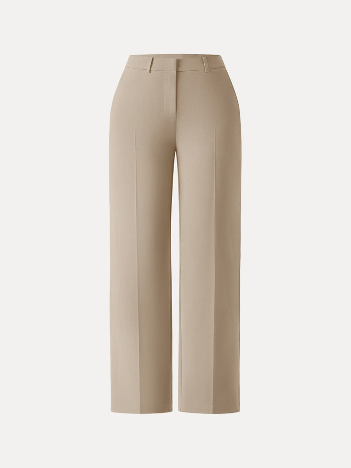 Mid Rise Straight Leg Creased Trousers with Pockets Petite Ecru