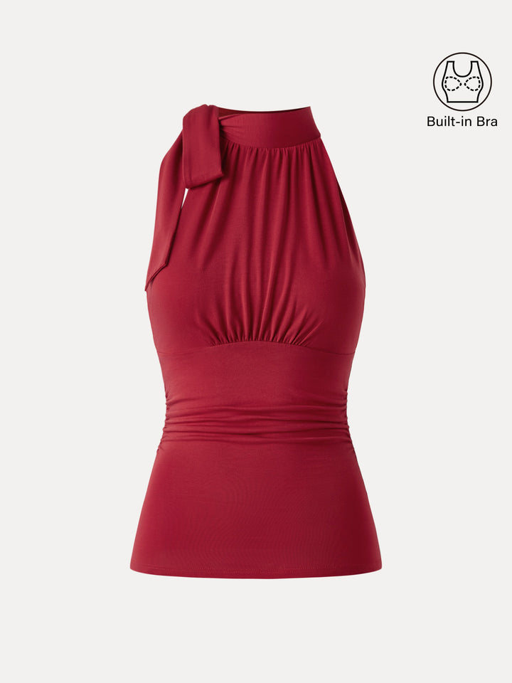 Side Ruched High Tie Neck New Airy Brami Tank