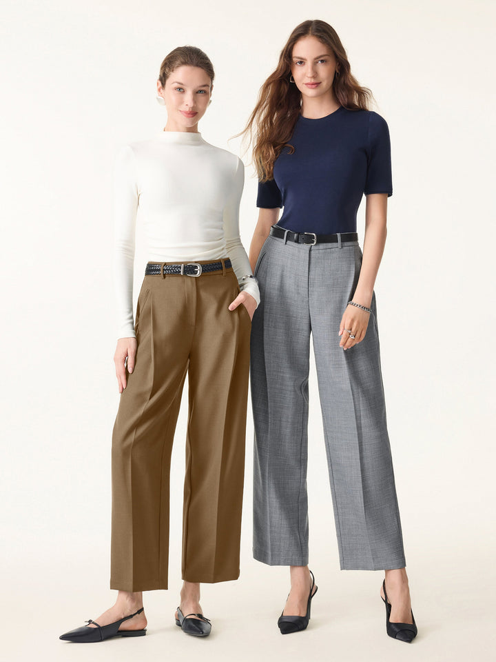 4-Way Stretch Mid Rise Cropped Tapered Trousers with Pockets