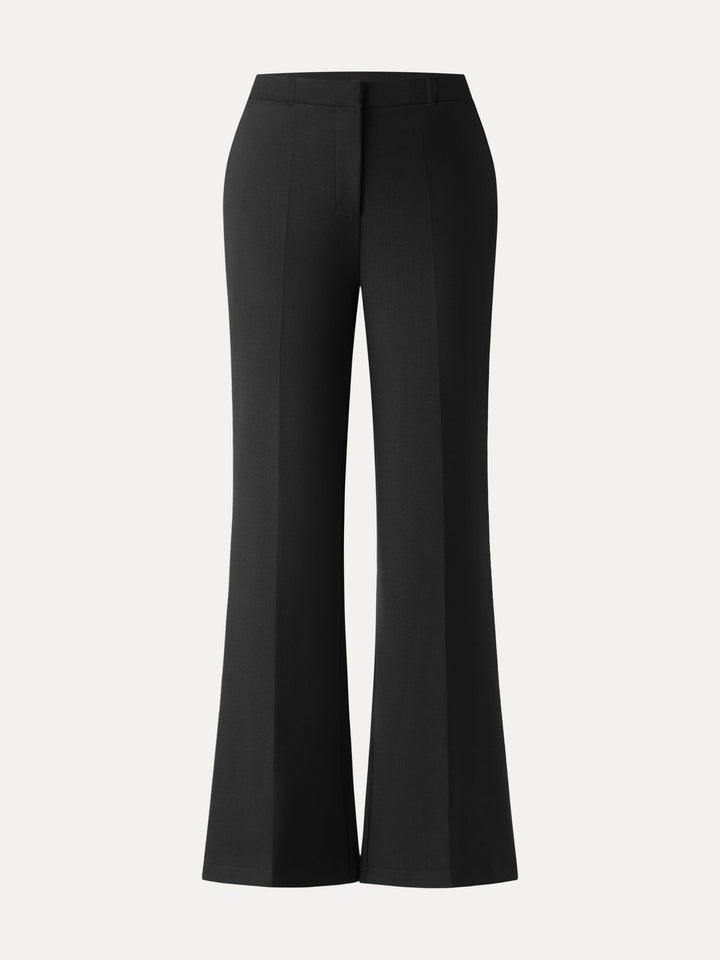 Stretch Wool Mid Rise Flared Trousers with Pockets