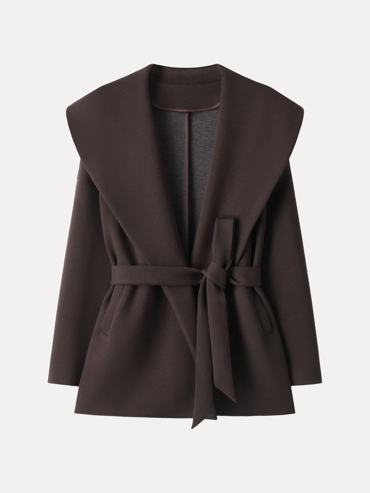 Belted Shawl Collar Robe Jacket with Pockets Espresso Shut XS