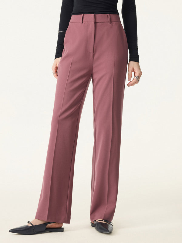 Mid Rise Straight Leg Creased Trousers with Pockets Petite Sparkle Rose