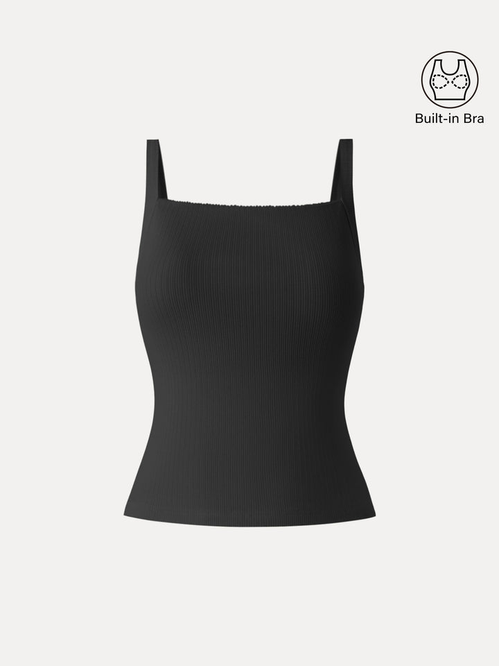 Stretch Cotton Pointelle Wide Straps Brami Tank Black XS