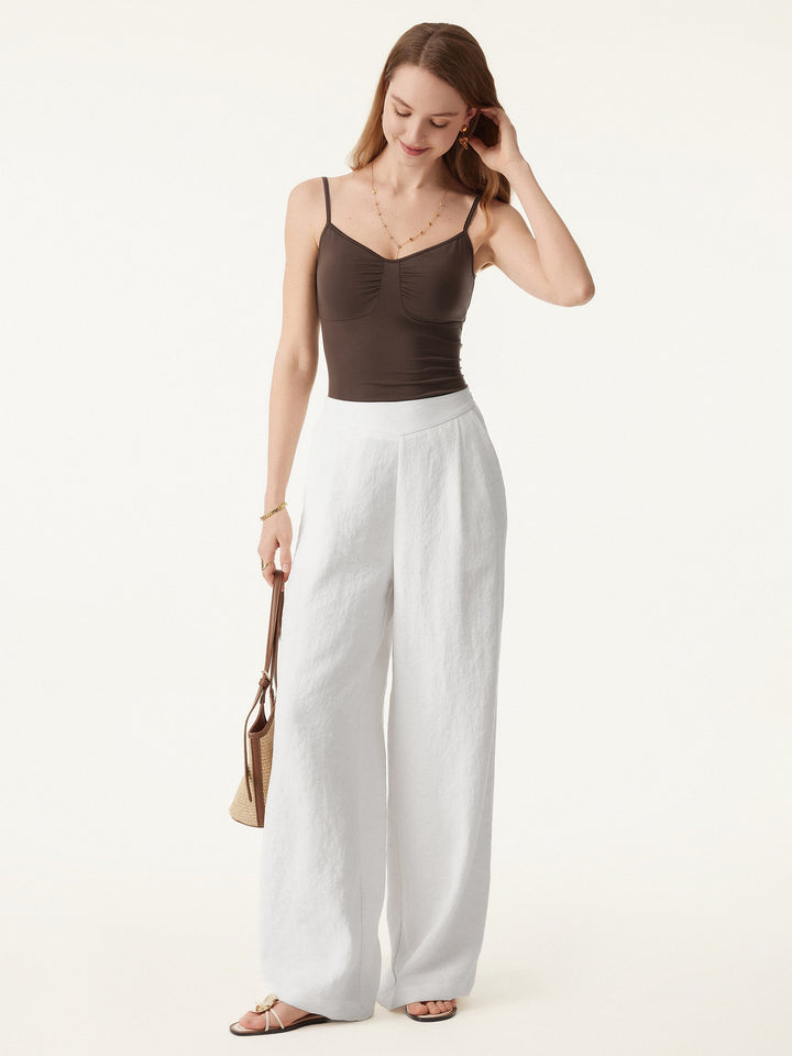 Breezy Linen Mid Rise Wide Leg Pant with Pockets