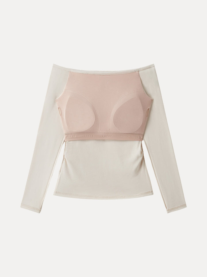 Off-Shoulder Long Sleeve Side Ruched Brami Top