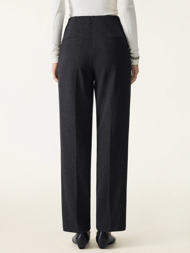 Herringbone High Rise Tapered Leg Trousers with Pockets
