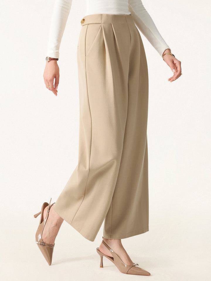Mid Rise Wide Leg Ankled Pull-on Pants with Pockets