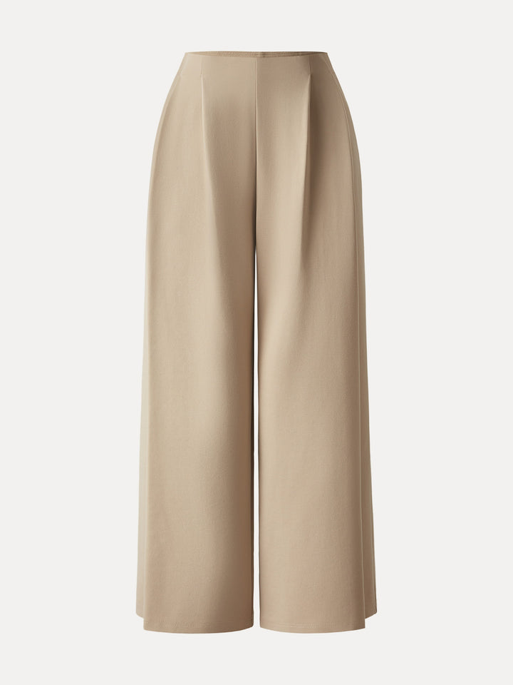 Mid Rise Wide Leg Ankled Pull-on Pants with Pockets