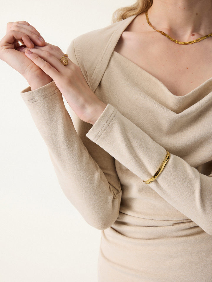 LiteWarm Cowl Neck Ruched Waist Top