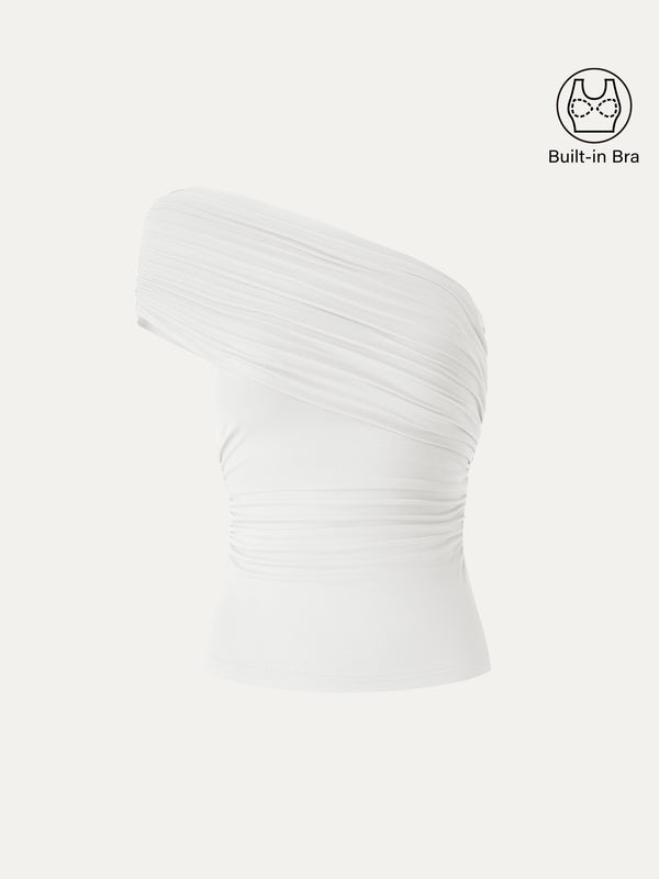 OGLmove One Shoulder Gathered Bra Top White XS