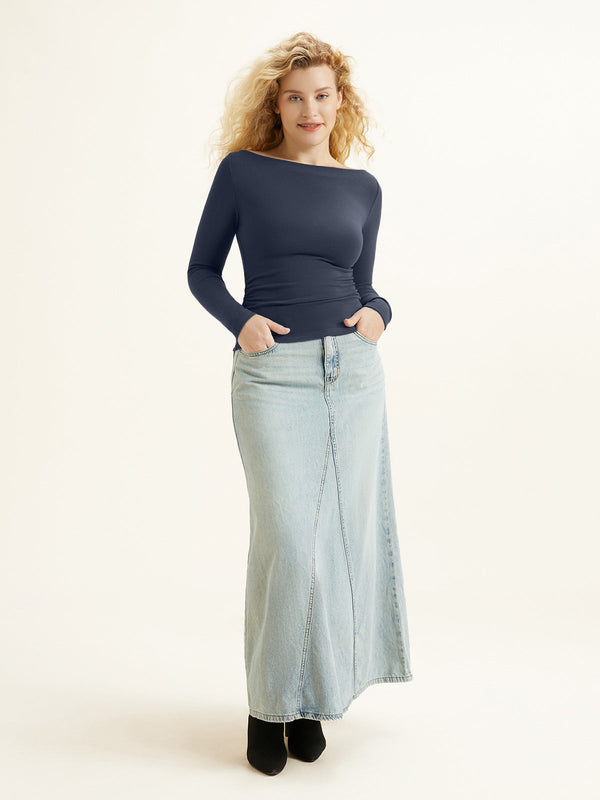 OGLmove Modern Side Ruched Boatneck Bra Top