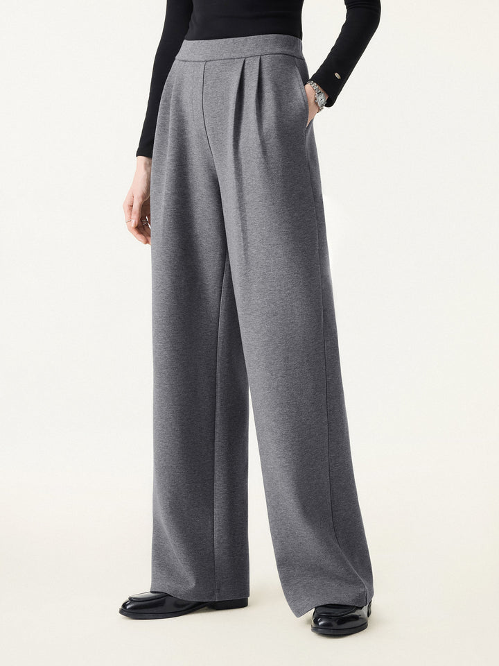 Cozy High Rise Wide Leg Tucked Pull-on Pants with Pockets