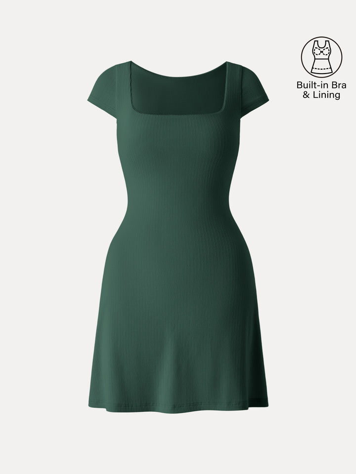 Stretch Cotton Pointelle Square Neck Cap Sleeve Mini Brami Dress Calactic Stream XS