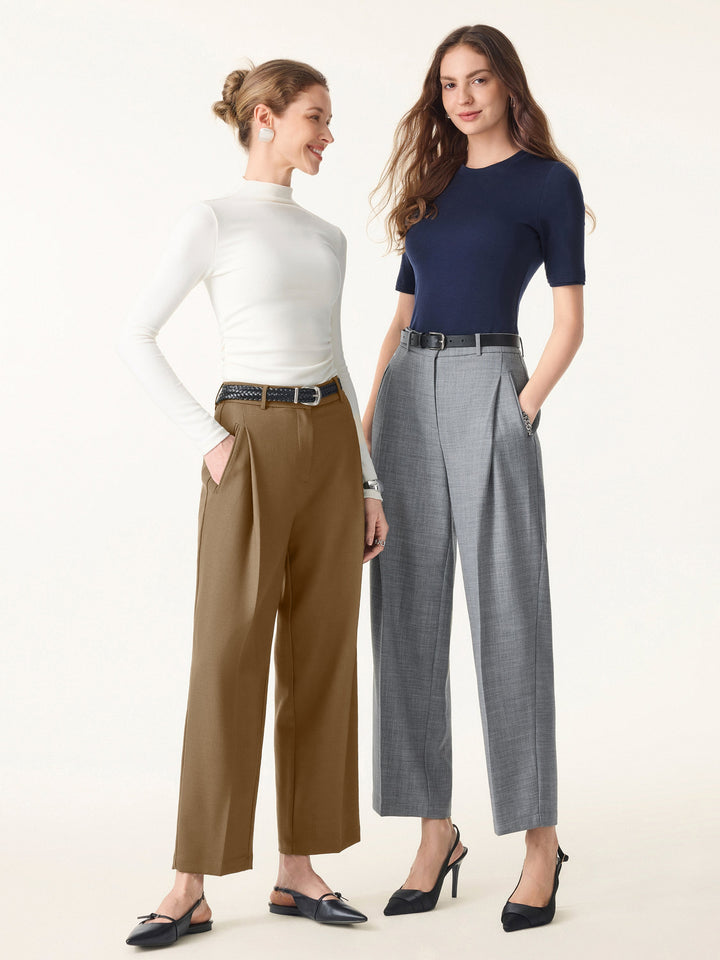 4-Way Stretch Mid Rise Cropped Tapered Trousers with Pockets