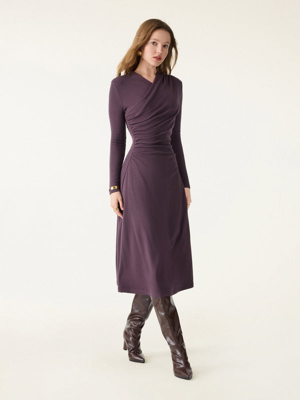 ProWarm Surplice V-neck Ruched Midi Dress