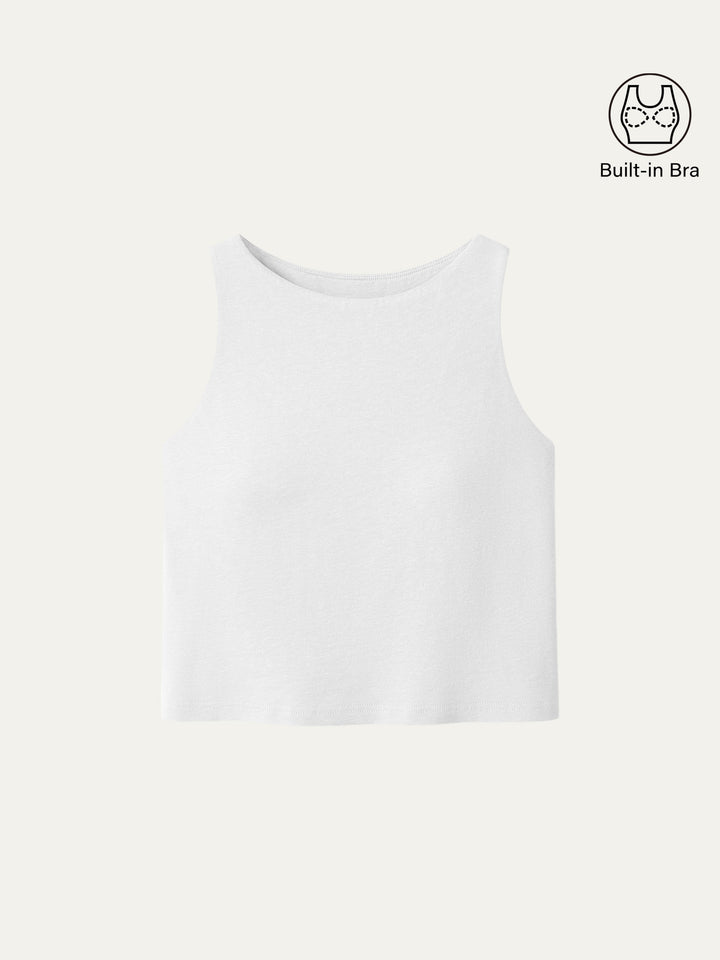 Cotton-Linen-Luxe Cropped Boatneck Brami Tank White XS
