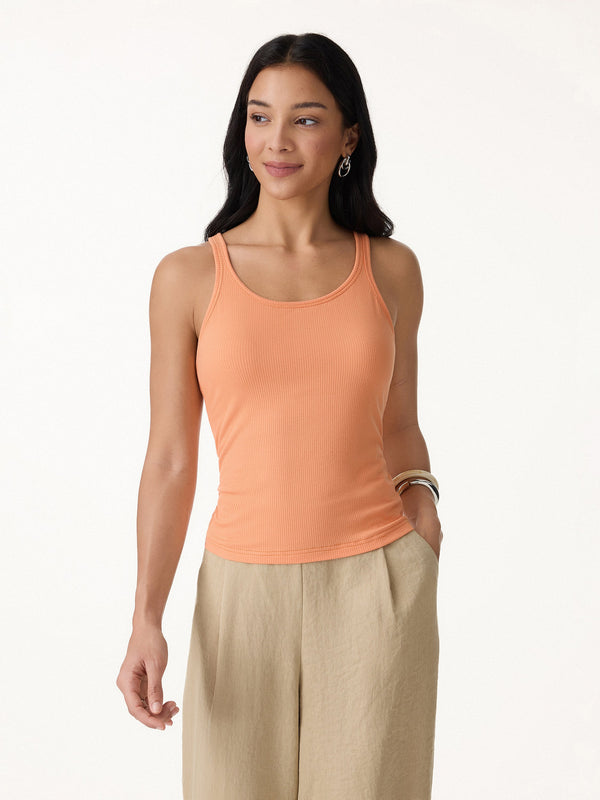 OGLmove Cool-Touch Ribbed Scoop Neck Racer Back Bra Tank Muskmelon Orange XS