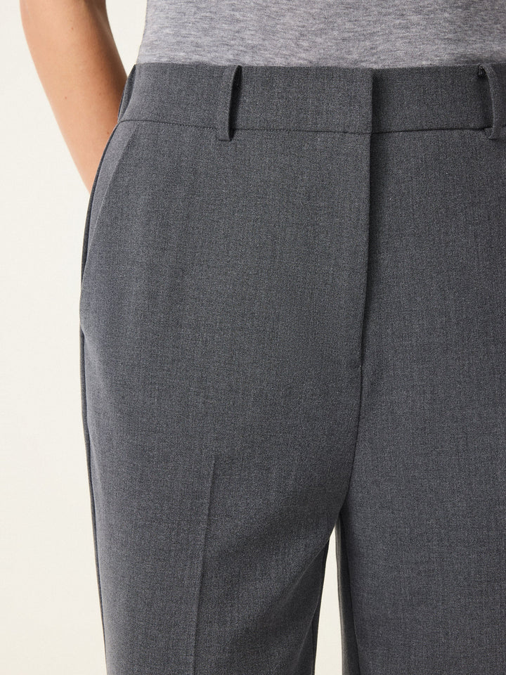 Mid Rise Straight Leg Creased Trousers with Pockets