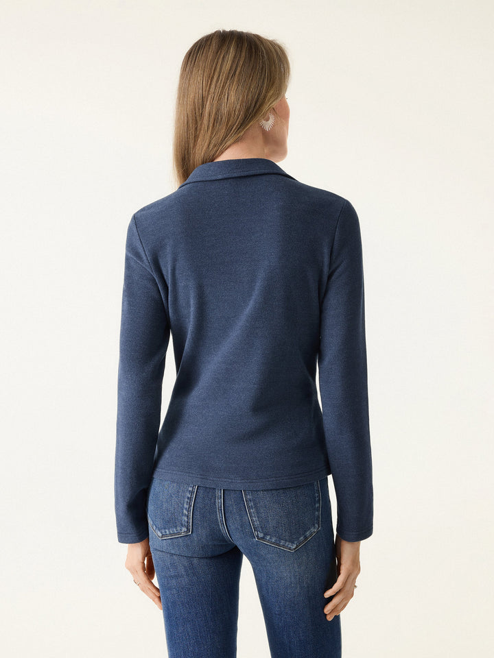 Polo Neck Drawstring Tie Long Sleeve Top