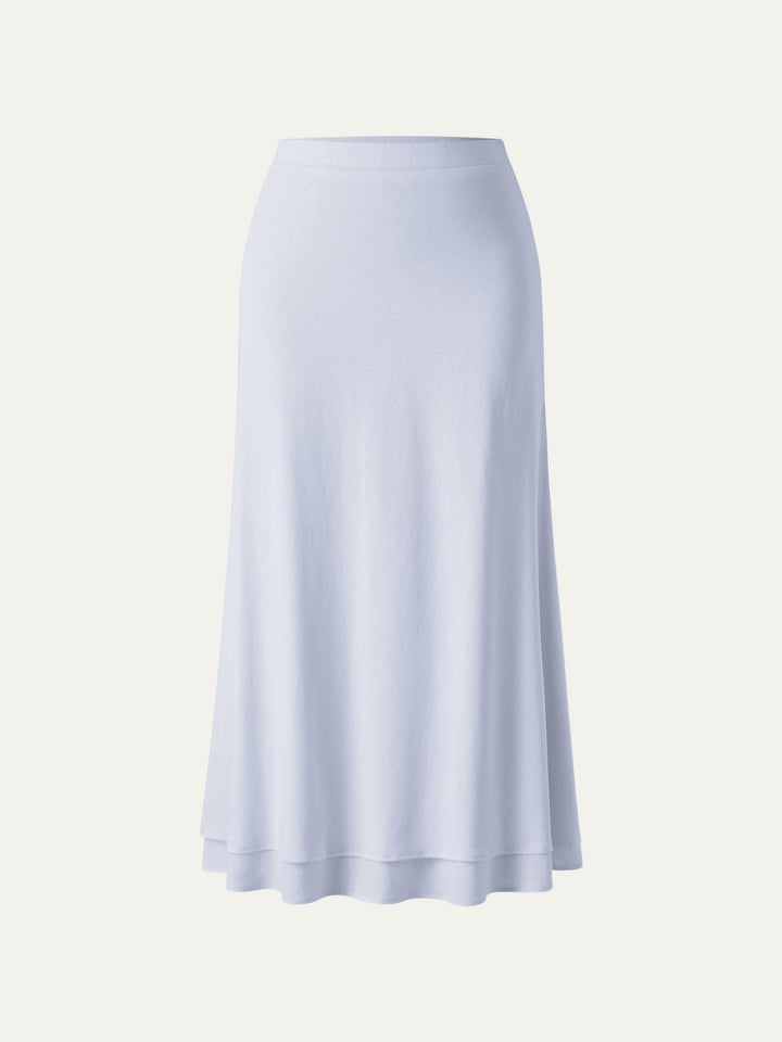 Flowy Cotton-linen Midi Flared Skirt Dew Blue XS