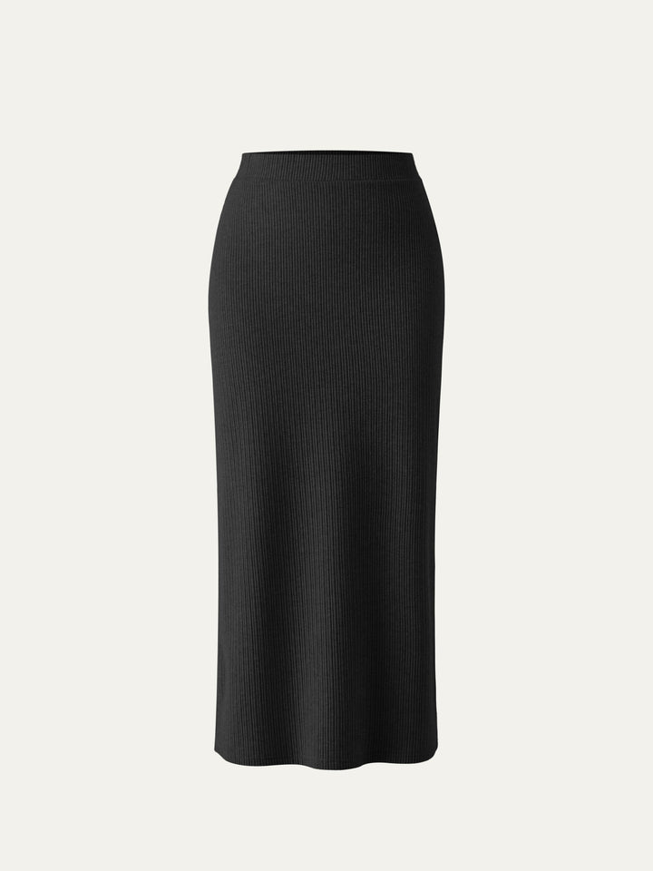 High Waisted Split Hem Midi Skirt Black XS